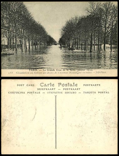Paris flood 1910 old - 1910, postcard
